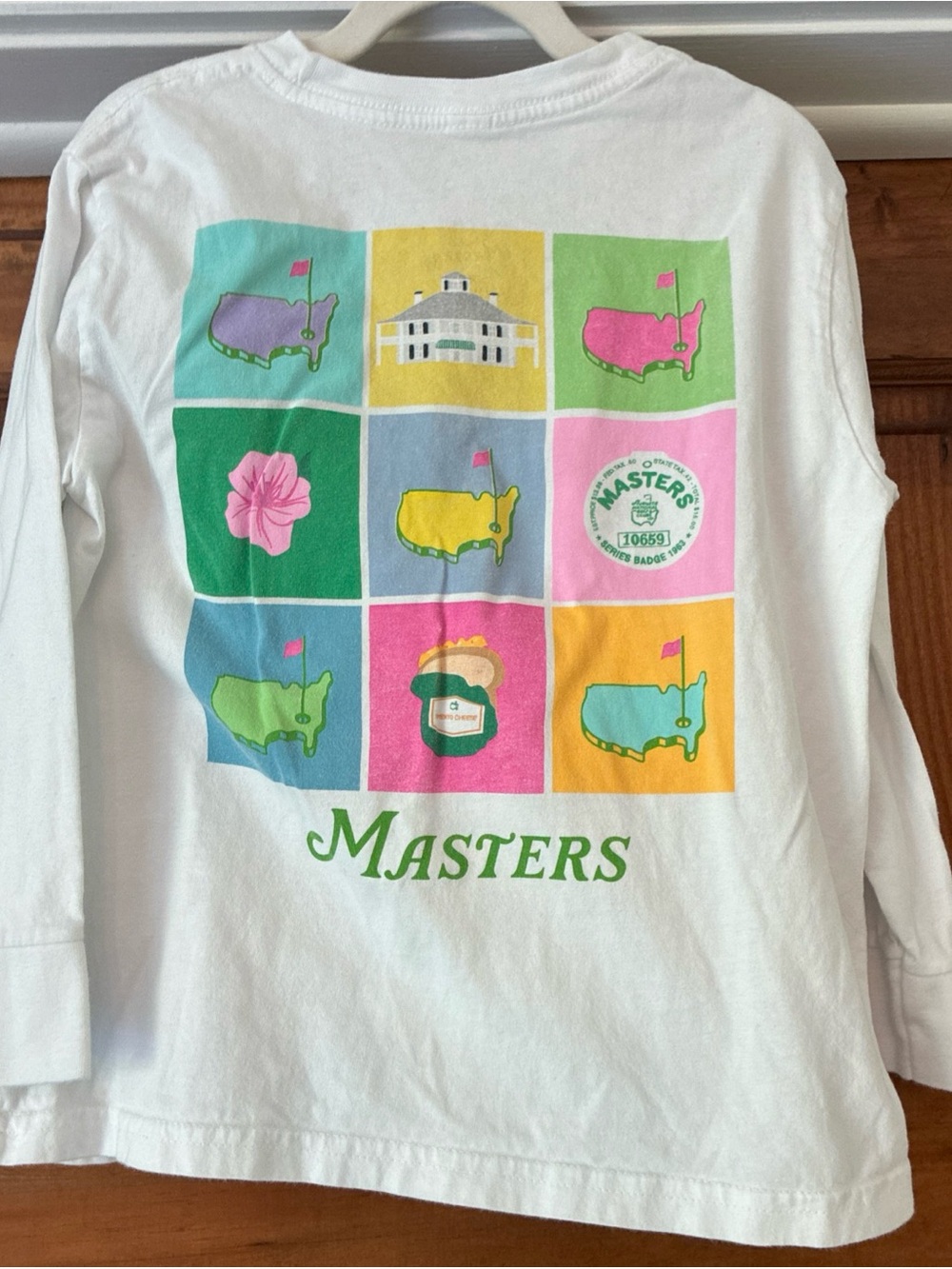 Masters White Long-Sleeve Tee with Multicolor Masters Grid Graphic